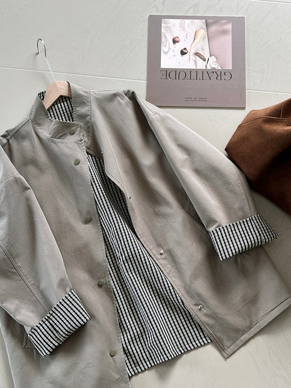 【cim1228】實拍韓國高級天絲棉雙面可穿黑白格風衣外套251030