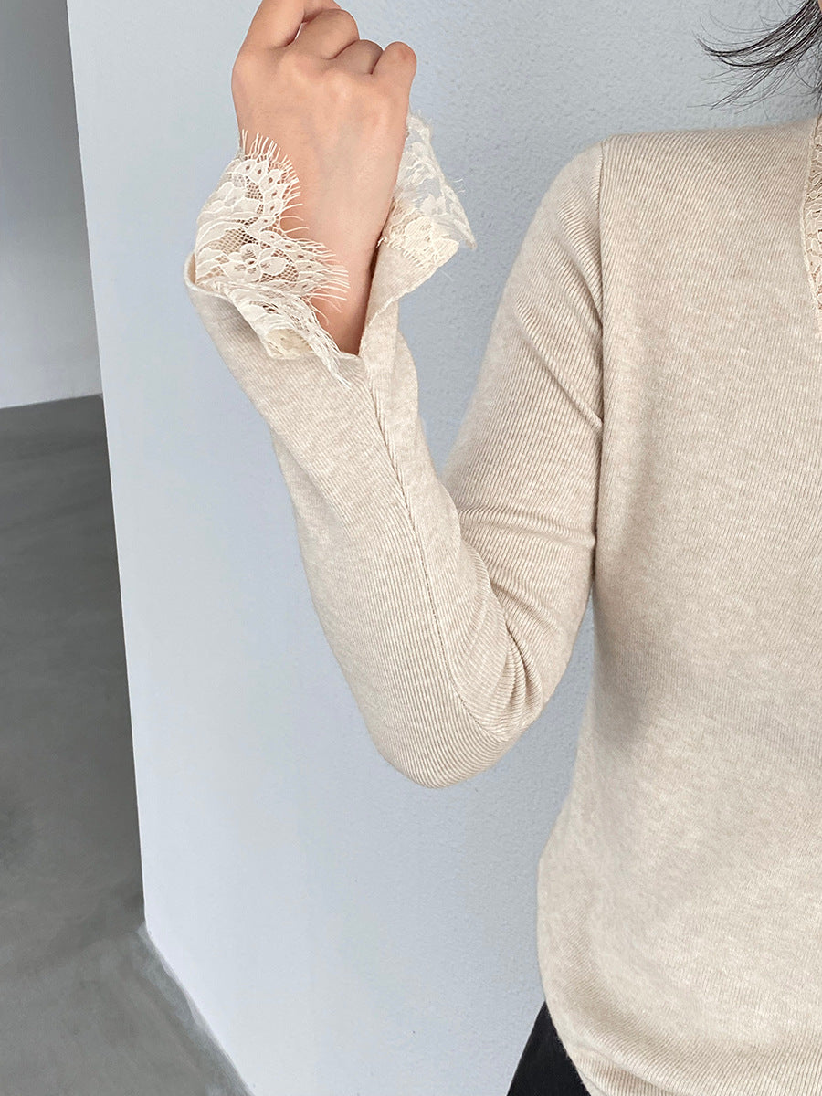 【cimz8833】實拍精緻蕾絲長袖針織衫251120