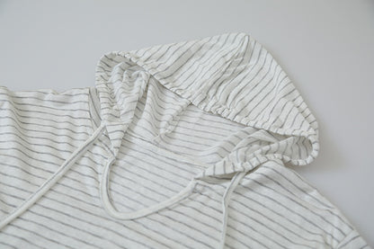 【LD11343】防曬透氣推薦！韓系小狗刺繡直條紋連帽寬鬆長袖防曬衫/薄外套260615