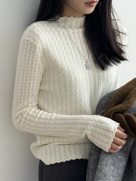 【Y312】實拍高單質感鏤空蕾絲半高領針織衫251106