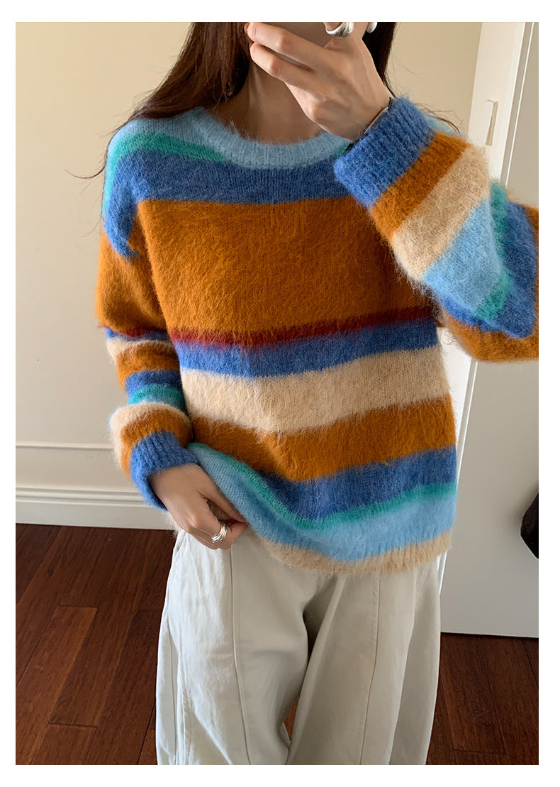 【H5522】實拍韓系街頭絨毛彩色針織毛衣251125