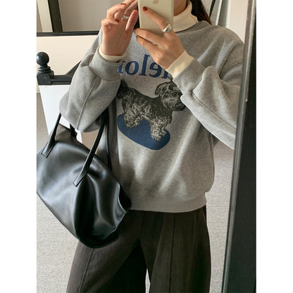 【H5496】實拍韓系小狗印花加絨厚棉衛衣251118