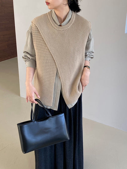 【cim8979】實拍秋冬設計師款不規則寬鬆針織馬甲251030