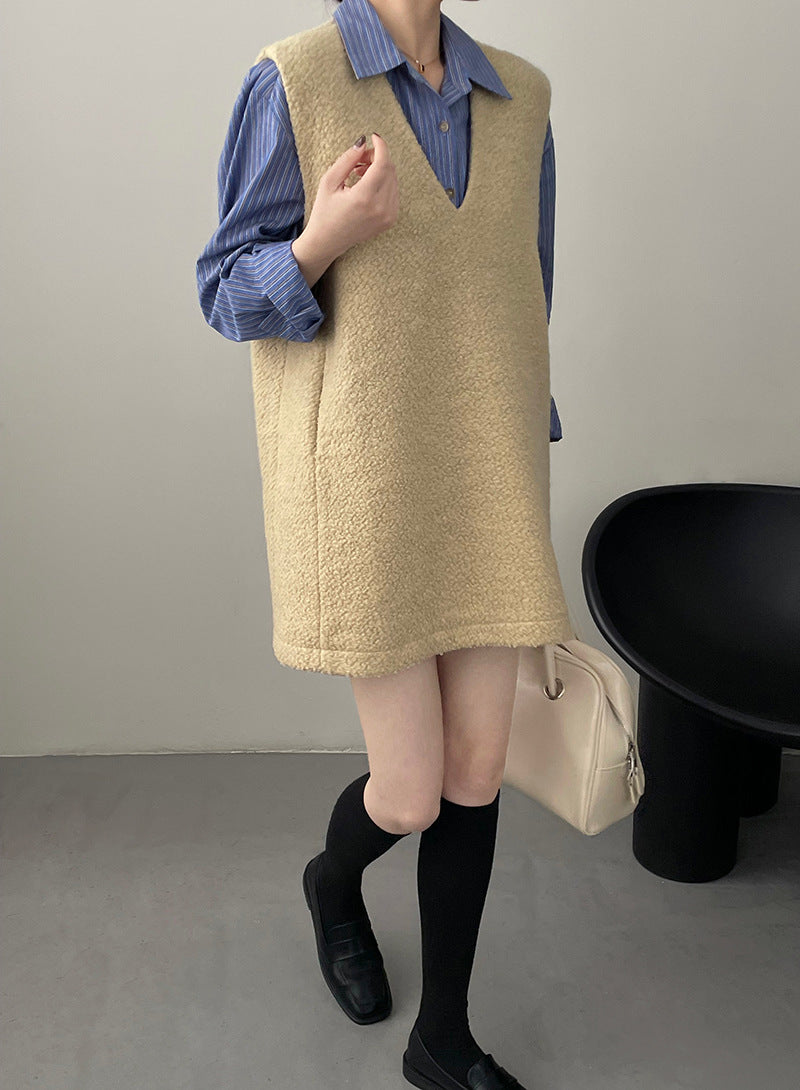 【cim5576】實拍韓國V領氣質顯瘦針織背心裙（羊毛50)240115