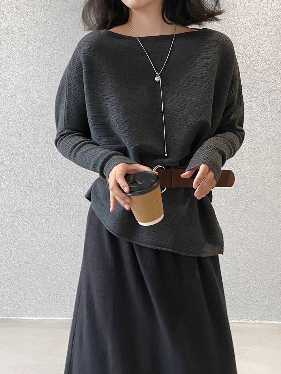 【cim9033】實拍韓系高級感長袖斜肩針織衫＋腰帶251030