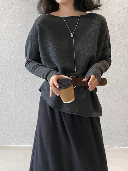 【cim9033】實拍韓系高級感長袖斜肩針織衫＋腰帶251030