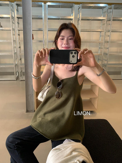 【LNM8582】檸檬檸檬早秋甜美縮腰細肩帶針織背心260728
