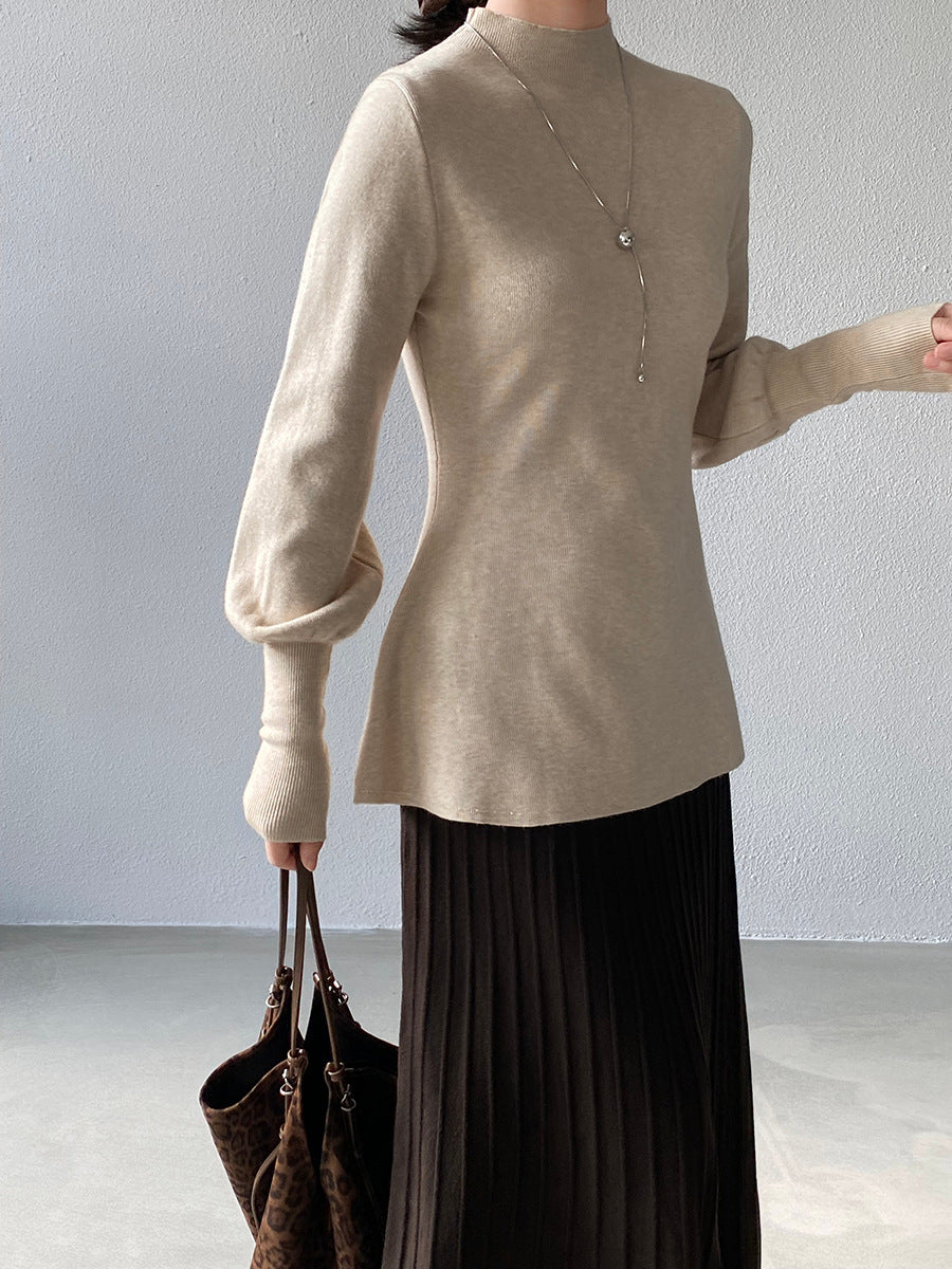 【cimz6652】實拍氣質半高領/V領燈籠袖極簡氣質針織衫251128