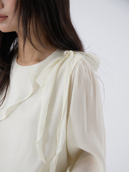 【LD3290】實拍法式釘珠蝴蝶結天絲雪紡襯衫251103