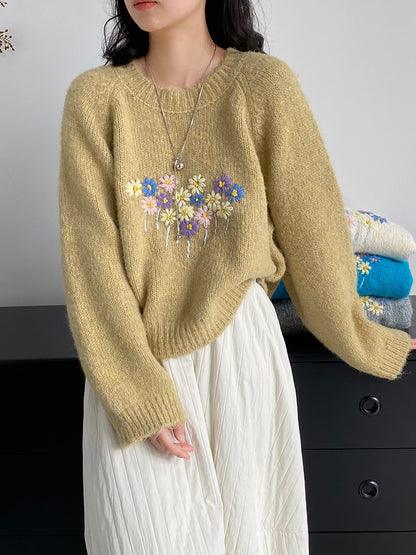 【cimz1394】實拍清新手工立體刺繡小花羊毛針織毛衣（羊毛8%)251128