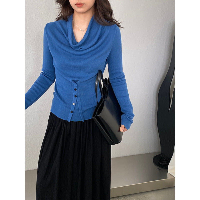 【cimzM946】氣質慵懶超顯白✨設計感垂墜領一字肩露肩顯瘦針織上衣260319