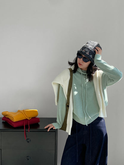 【cimz1374】實拍極簡淨色高領抽繩針織毛衣251120