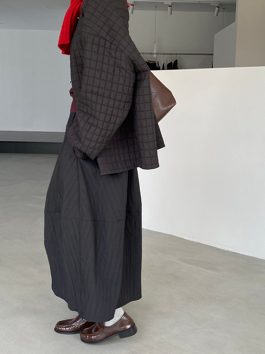 【cim1708】實拍秋冬法式寂靜高腰加厚微花苞A字裙251030