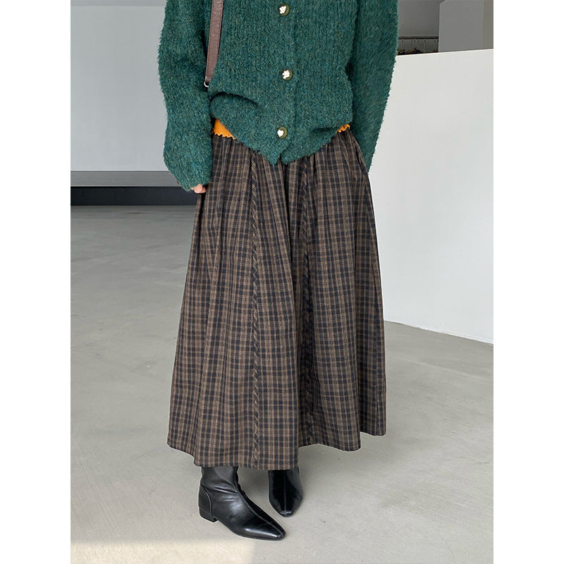 【cimz6381】實拍日系復古格紋內里加絨加厚A字裙251128