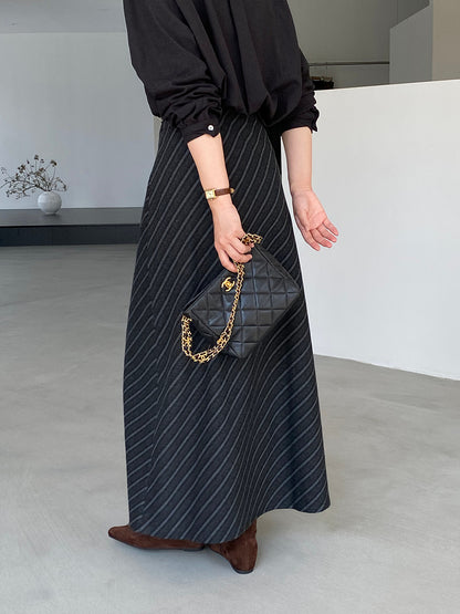 【cim2217】實拍時髦氣質斜紋高腰中長裙251030