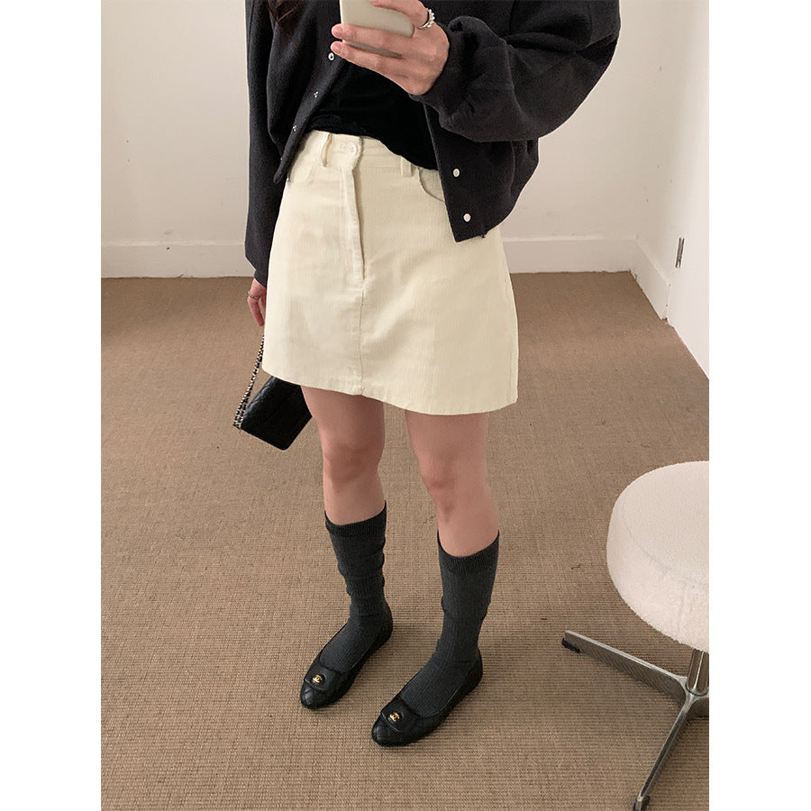 【H562】實拍秋冬S~XL必備復古高腰燈芯絨A字裙251021