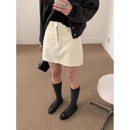 【H562】實拍秋冬S~XL必備復古高腰燈芯絨A字裙251021