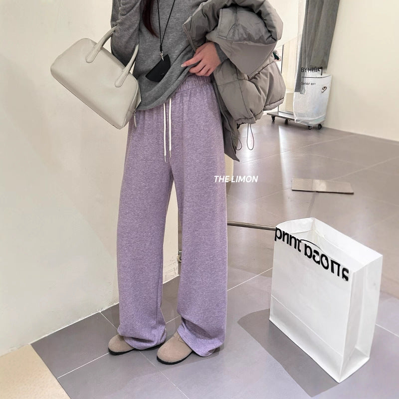 【L1185】實拍檸檬秋冬簡約羊絨抽繩直筒休閒褲251117