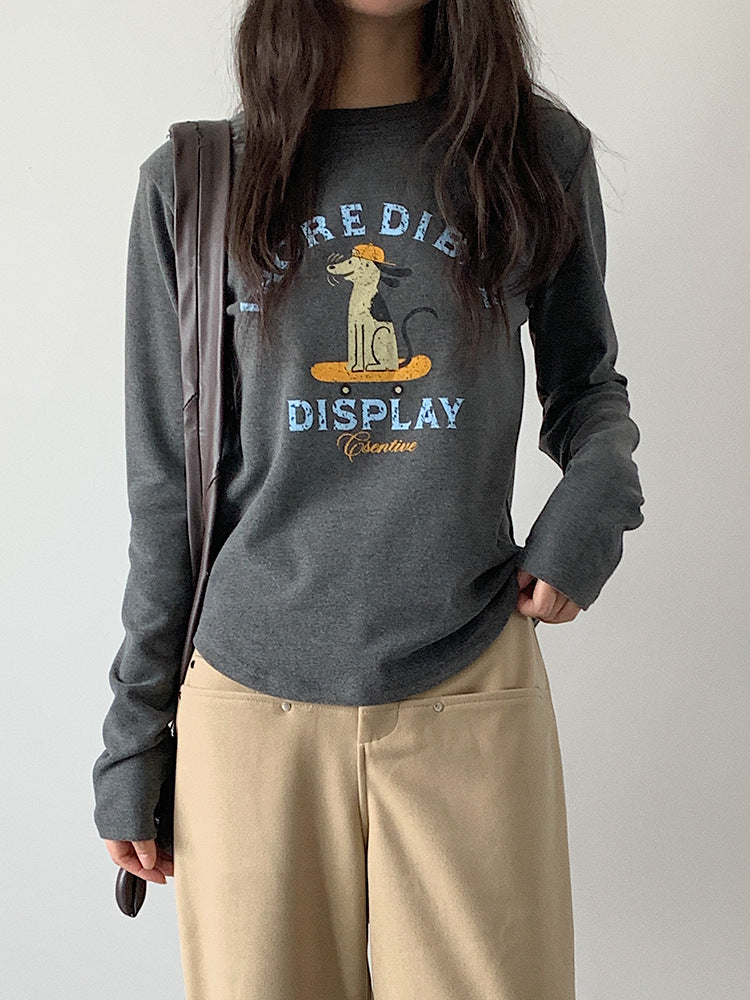 【LD3291】實拍韓國德絨小狗印花長袖T恤251103