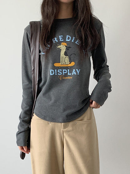 【LD3291】實拍韓國德絨小狗印花長袖T恤251103