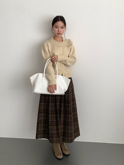 【LD11002】實拍秋冬法式設計感斜領針織毛衣外套251110