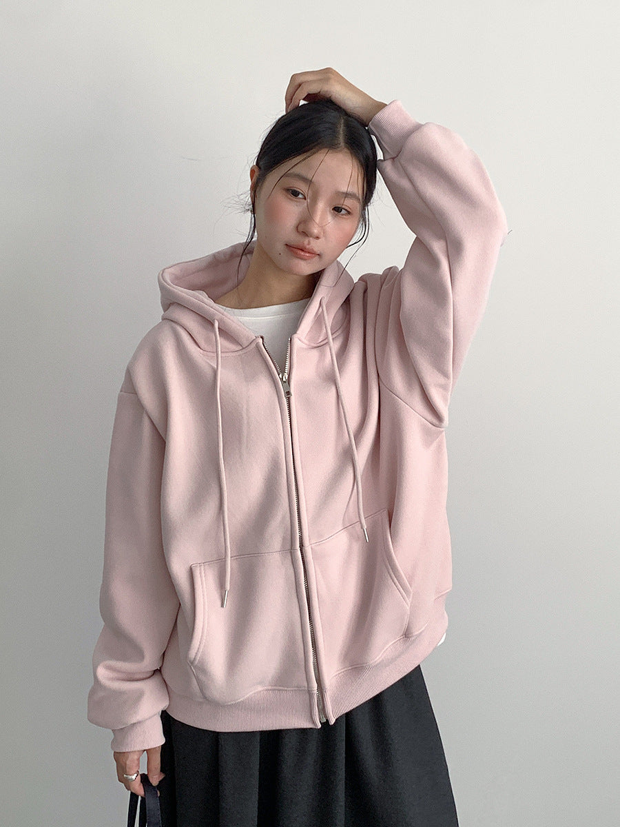 【LD11030】實拍冬季慵懶加絨加厚連帽衞衣外套251124