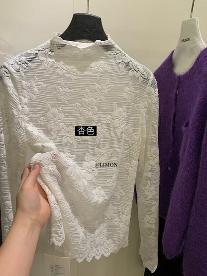 【L9320】實拍檸檬秋冬浪漫內搭立領長袖蕾絲衫251117