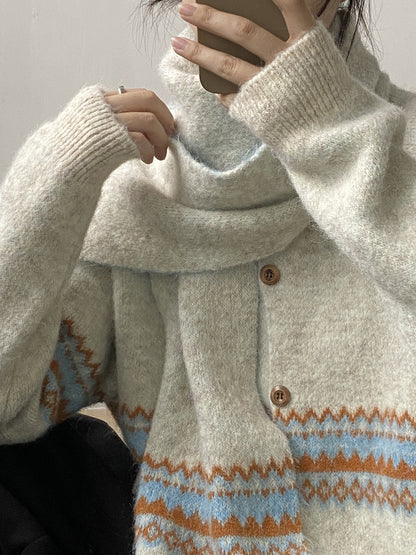 【YP6106】 實拍費爾島提花針織外套＋圍巾(含羊毛3%) 251023