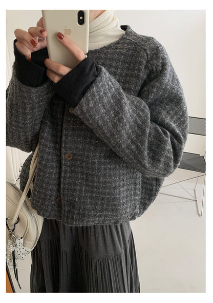 【H5475】實拍小香風粗花呢氣質保暖夾棉外套251109