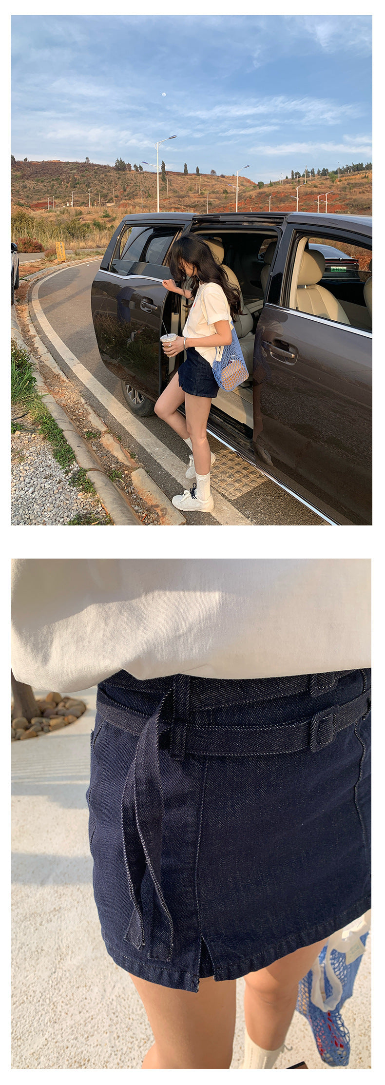 【H5139】實拍夏季簡約壓線牛仔短褲裙250324