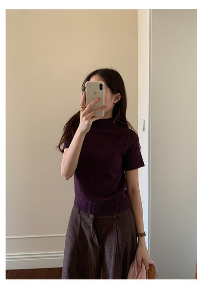【H5516】實拍高領氣質短袖針織衫251125