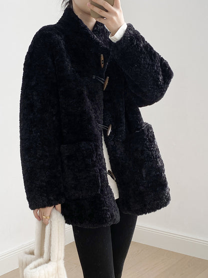 【Y7097】實拍冬季慵懒可愛牛角扣羊羔毛厚外套251113