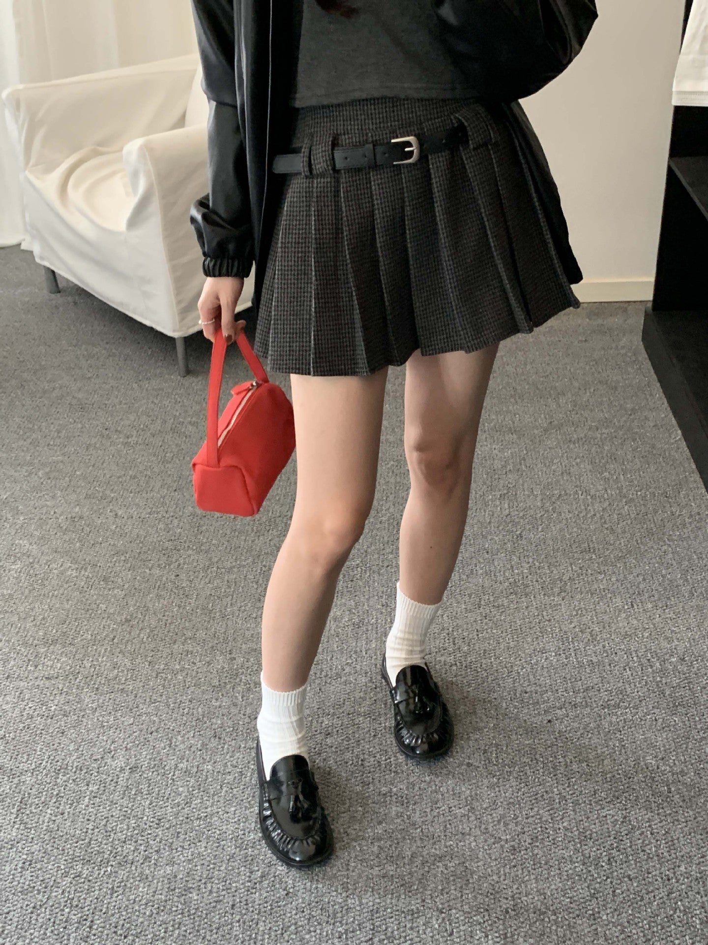 【H5492】實拍S~XL復古學院風磨毛百褶a字裙（內有安全褲）251109