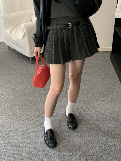 【H5492】實拍S~XL復古學院風磨毛百褶a字裙（內有安全褲）251109