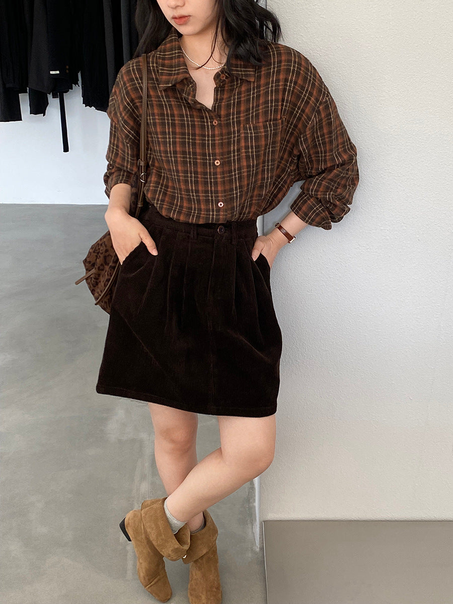 【cimz1753】實拍磨毛加厚復古格紋襯衫 251120