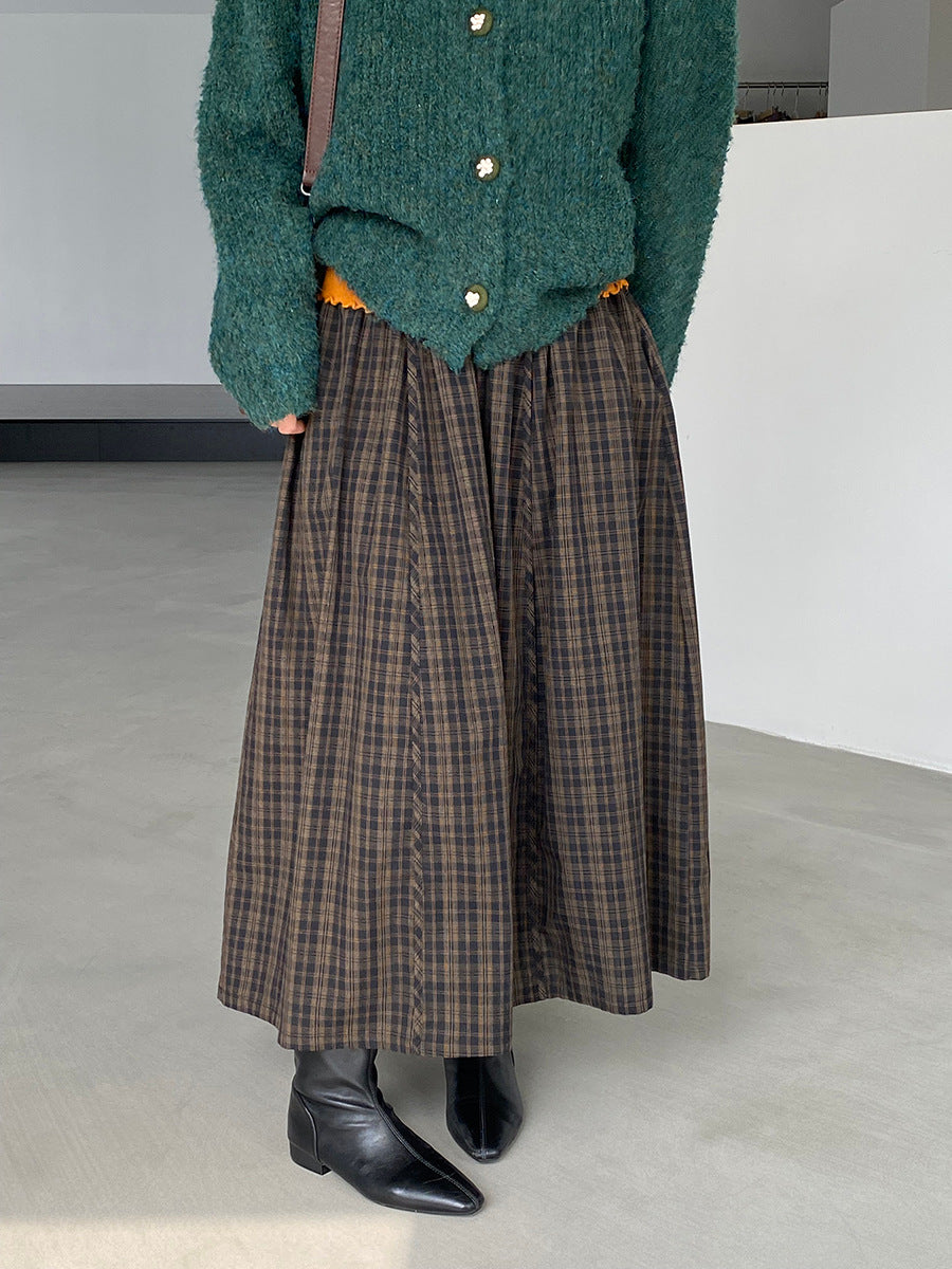 【cimz6381】實拍日系復古格紋內里加絨加厚A字裙251128