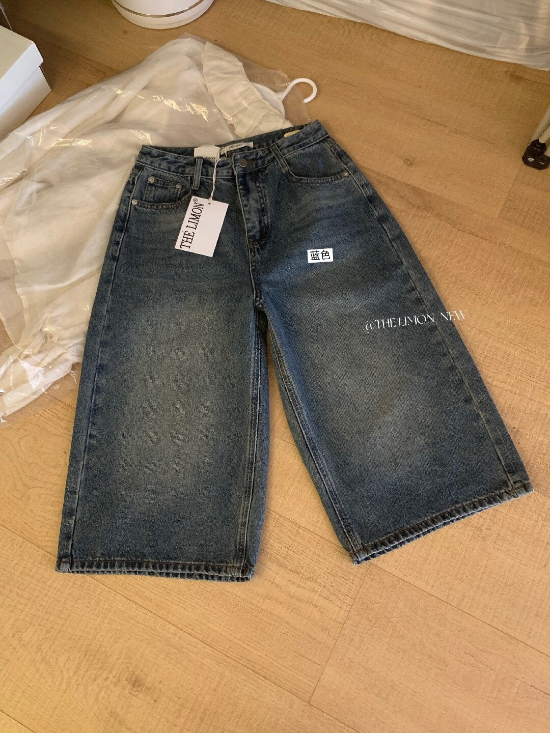 【LHT006】美式復古街頭風😎水洗百搭寬鬆顯瘦高腰牛仔七分寬褲260526