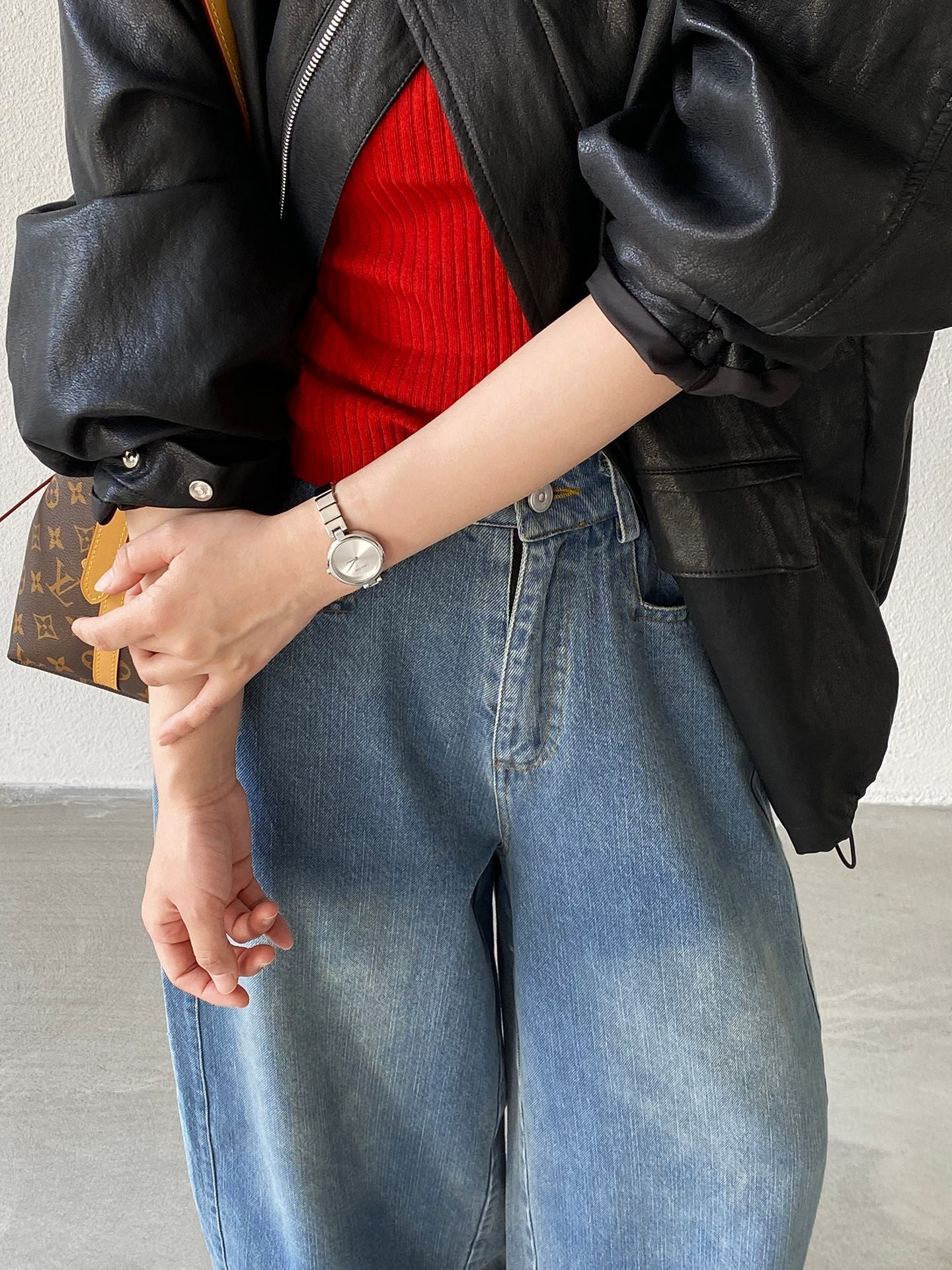 【cimz1797】美式復古休閒👖高腰寬鬆顯瘦九分彎刀牛仔褲/寬褲260319