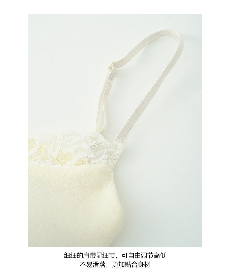【H530047】實拍早春針織蕾絲側腰皺摺背心(含胸墊）-sale