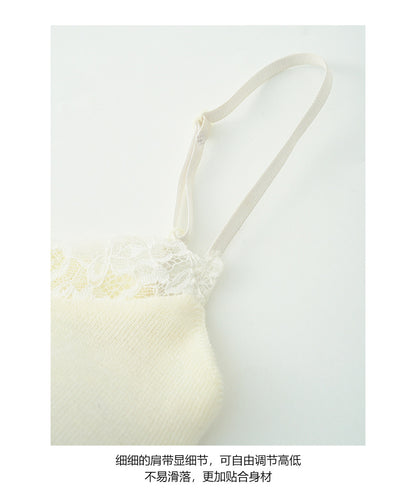 【H530047】實拍早春針織蕾絲側腰皺摺背心(含胸墊）-sale