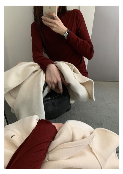 【H568】實拍基礎款木耳邊半高領純色打底衫251021