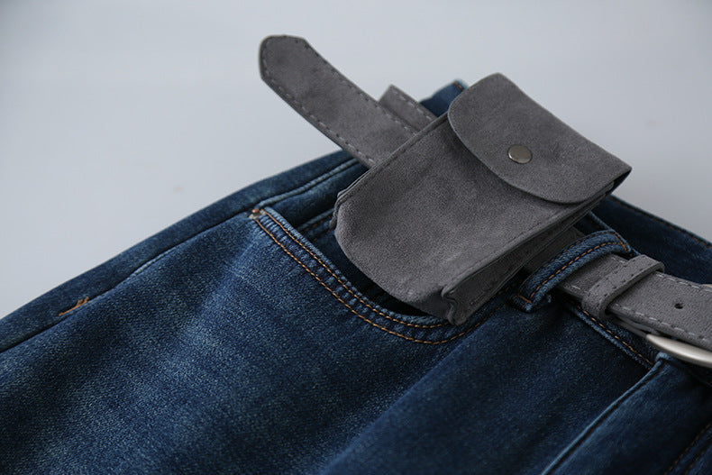 【LD11049】實拍S~XL美式加絨加厚高腰牛仔褲＋皮帶腰包251202