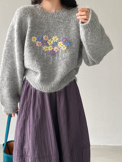 【cimz1394】實拍清新手工立體刺繡小花羊毛針織毛衣（羊毛8%)251128