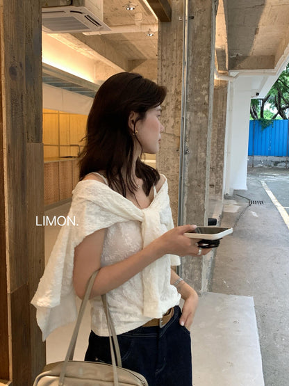 【L11007】檸檬檸檬早秋重工提花圓領長袖小外套+蕾絲細肩帶背心套裝260728