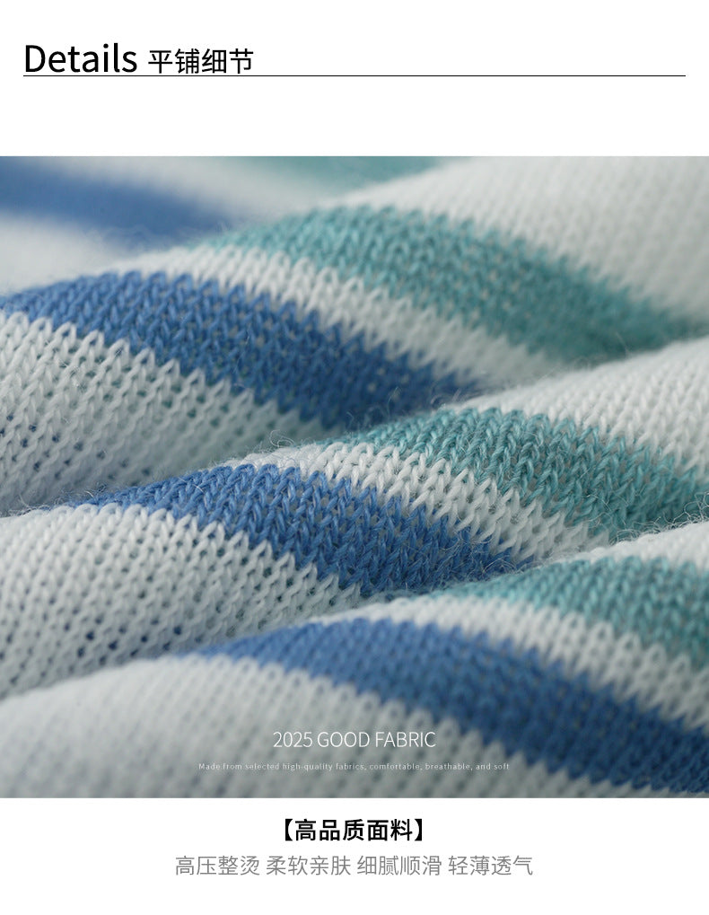 【H5386】實拍寬鬆薄款防曬圓領條紋長袖T恤250902