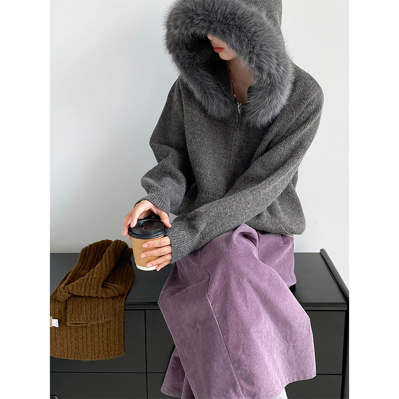 【cimz8321】實拍可拆卸毛領連帽拉鍊毛衣外套251128