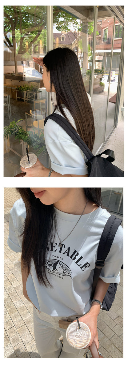 【H5203】實拍夏天美式印花棉質寬鬆圓領短袖T恤250422