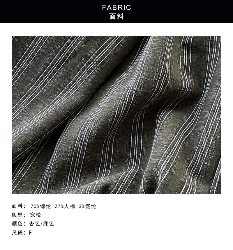 【cimC015】慵懶輕質感・POLO領條紋抽繩長袖襯衫260828