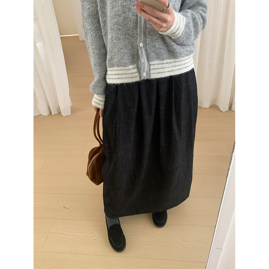 【H561】實拍秋冬簡約鬆緊腰後開叉裙251021