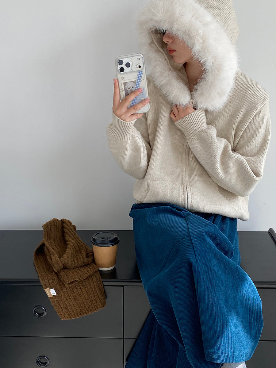 【cimz8321】實拍可拆卸毛領連帽拉鍊毛衣外套251128